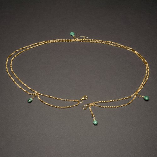 Nancy Chase's Waist Chain with Malachite Drops - , Contemporary Wire Jewelry, Loops, Wire Loop, Wrapped Wire Loop, Beads, Close the ring and adjust the fit as needed
